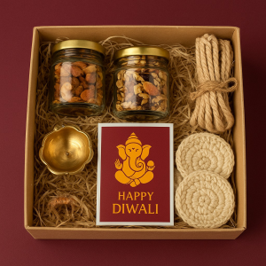 A curated gift hamper with various items.